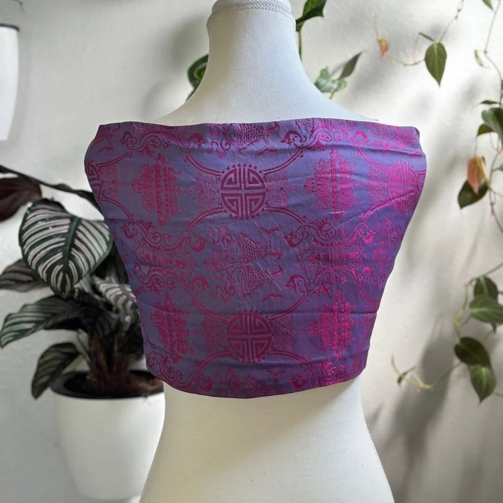 Purple & Pink 100% Silk Jacquard Wrap / Scarf – 55” x 10.5”